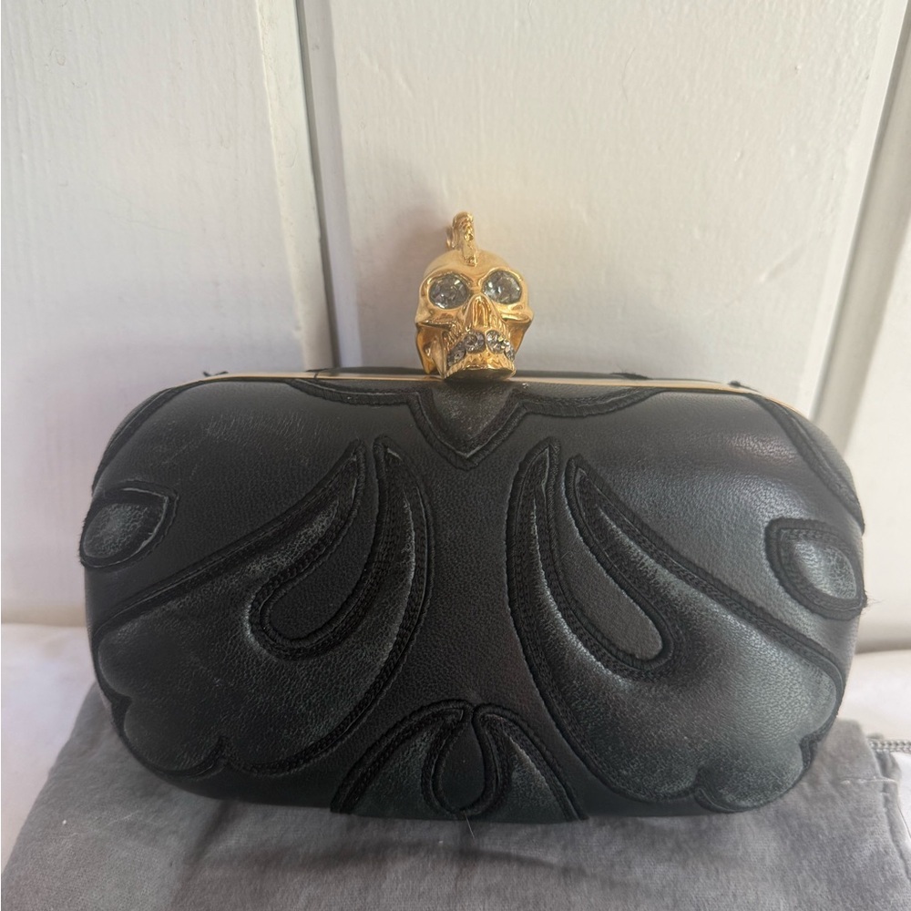 Alexander
McQueen Black Leather Skull Box Clutch Bag.